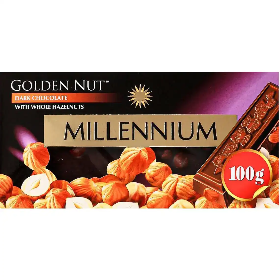 Шоколад Millenium Golden Nut чорний з цільними лісовими горіхами 100 г