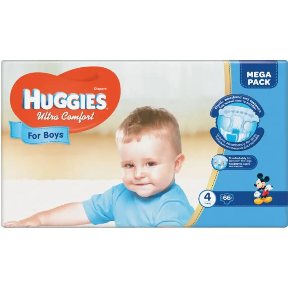 Підгузки Huggies Ultra Comfort для хлопчиків розмір 4 (8-14 кг) 66 шт.