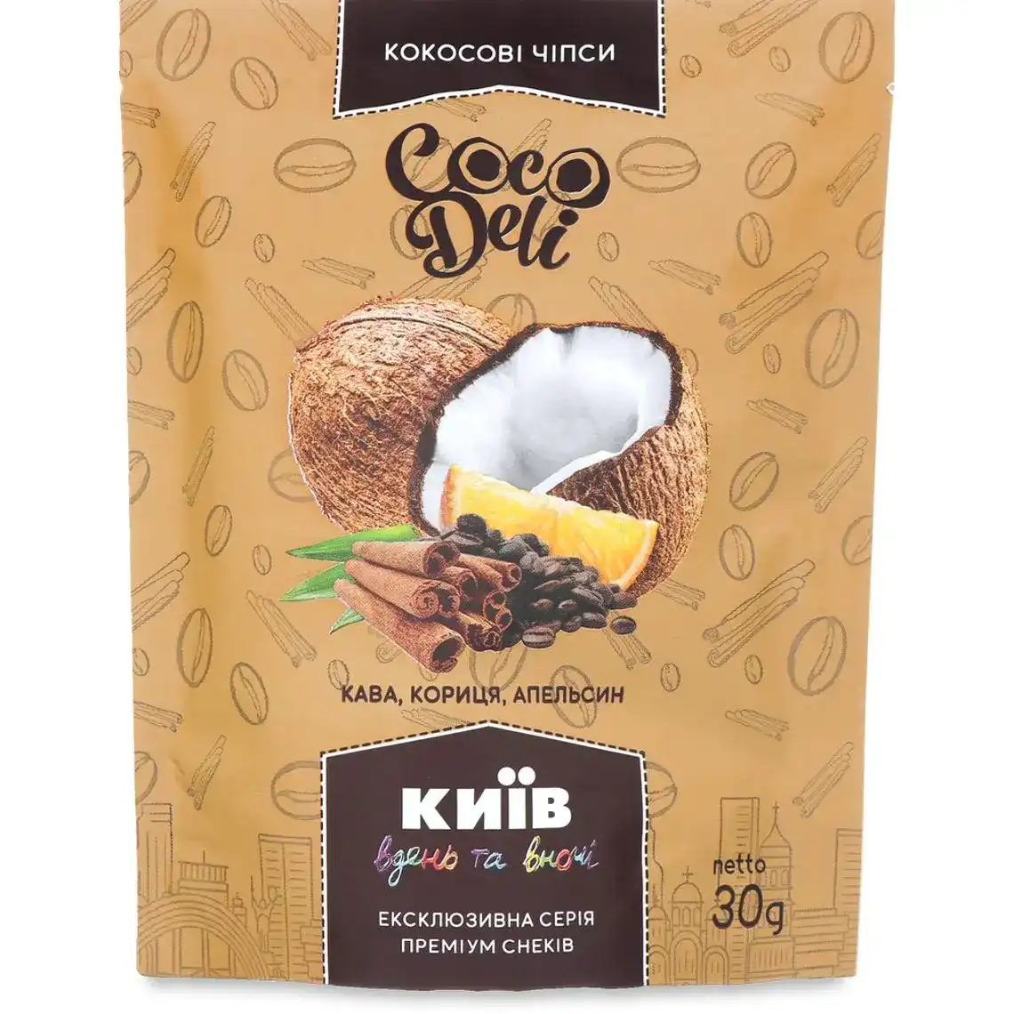 Чiпси Coco Deli кокосовi з апельсином, корицею, кавою 30 г
