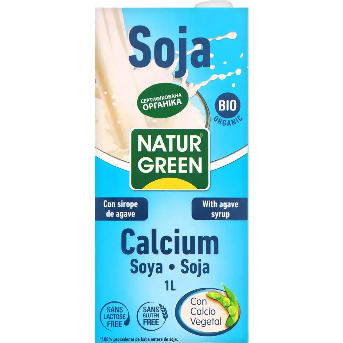 Молоко NaturGreen органічне з сої з сиропом агави та морськими водоростями 1 л