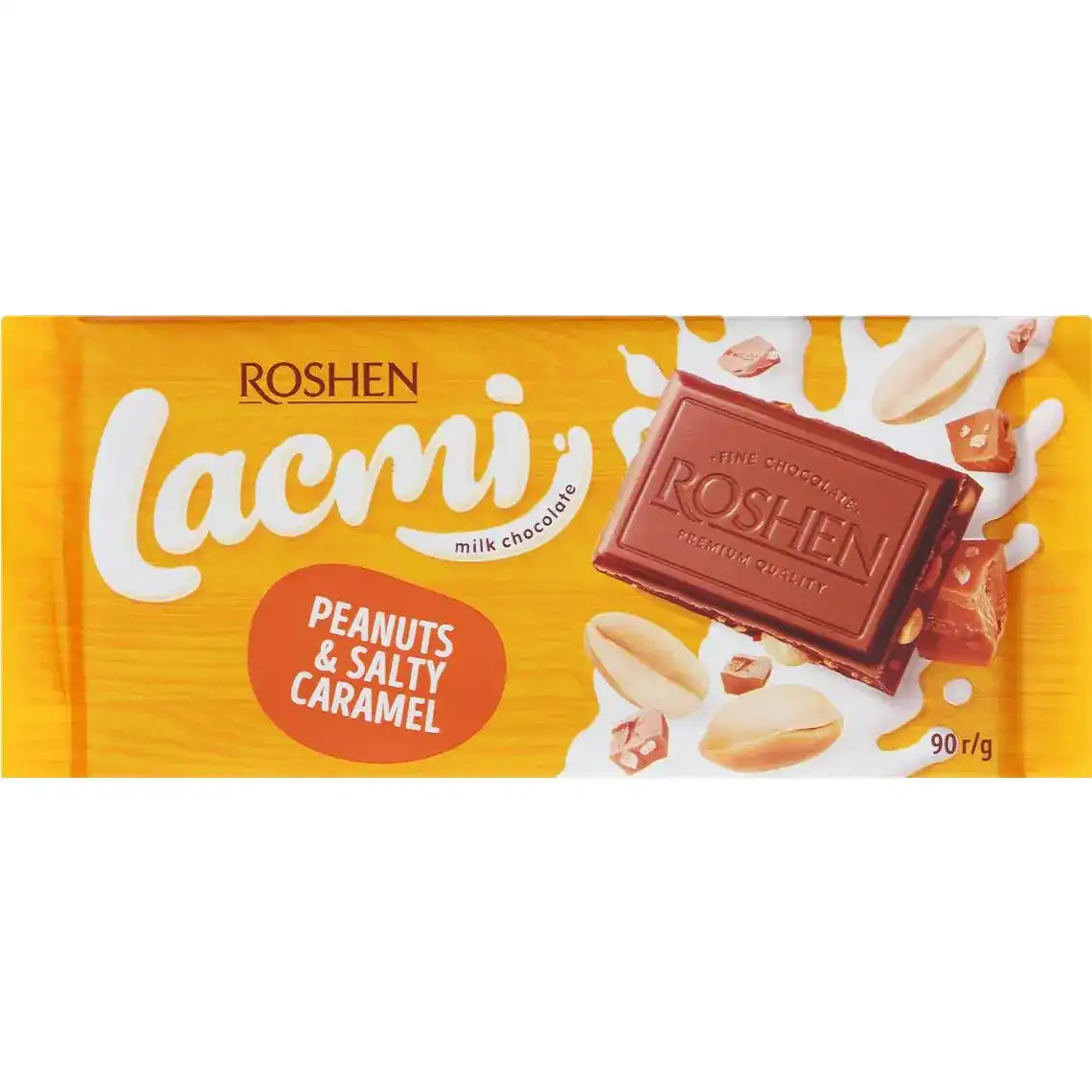Шоколад молочний з арахісом та шматочками солоної карамелі Lacmi Roshen м/у 90г