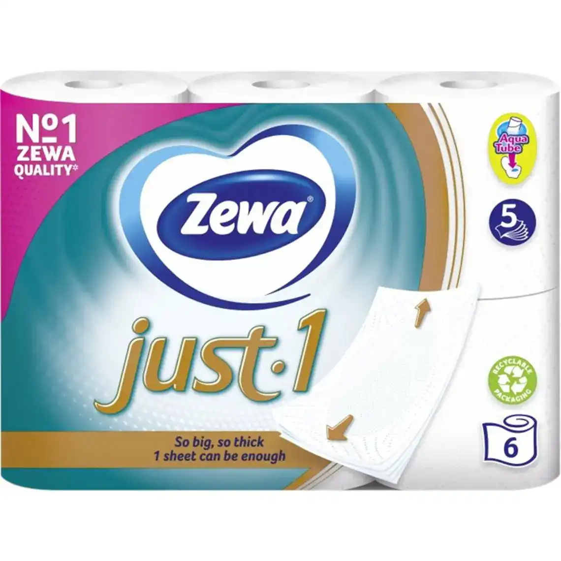 Туалетний папір Zewa Just 1 біла 5 шарів 6 рулонів