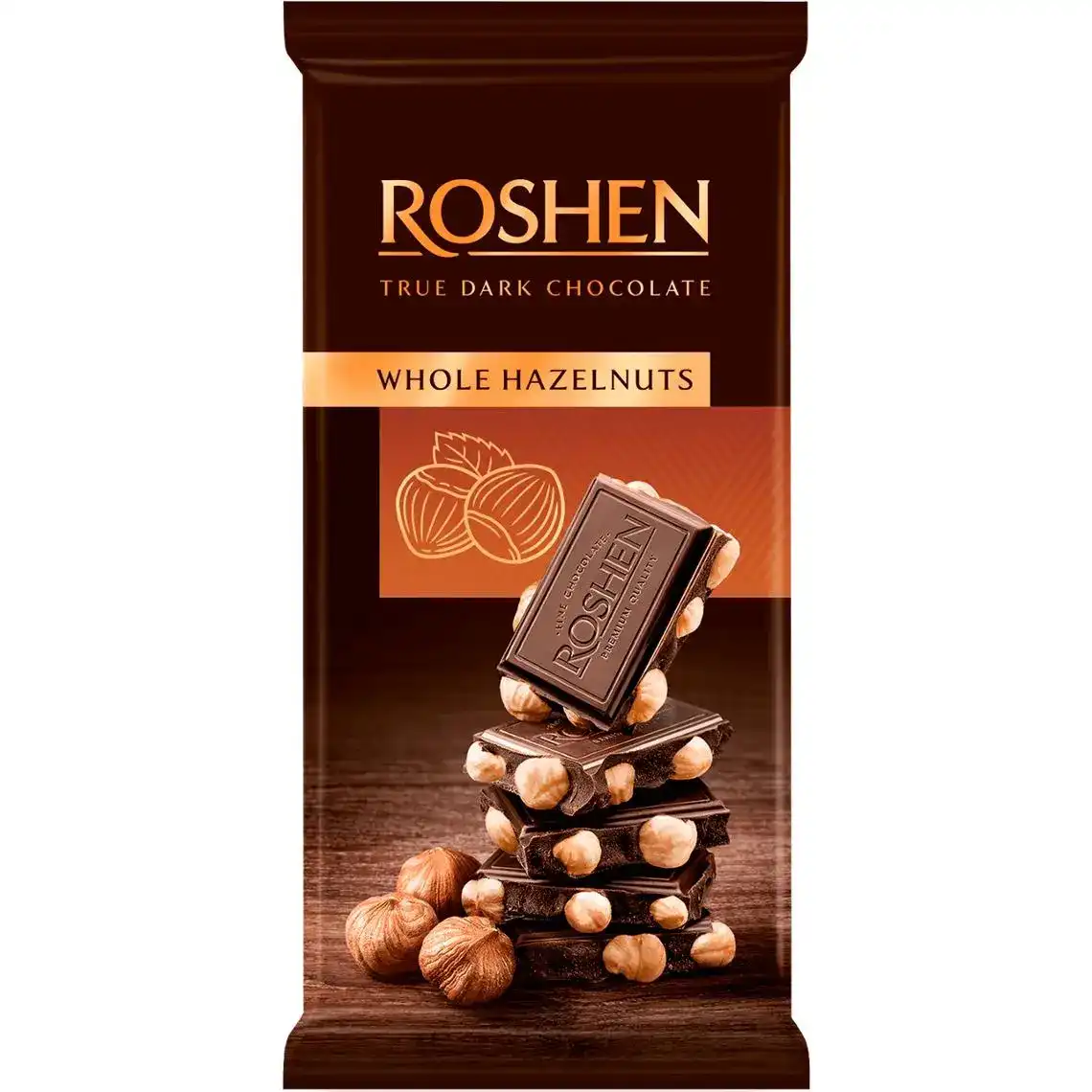 Шоколад Roshen екстрачорний з цільними лісовими горіхами 90 г