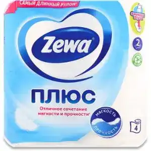 Папір туалетний Zewa Плюс 2-х шаровий білий 4 шт