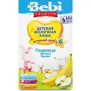 Дитяча каша Bebi Premium молочна Пшениця, яблуко, банан з 6-ти місяців, 250 г