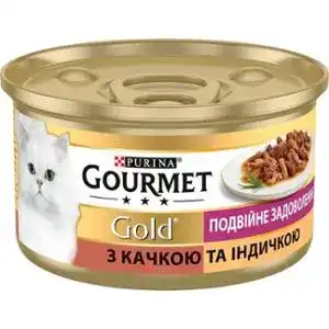 Корм для кошек Gourmet Gold Двойное удовольствие с уткой и индейкой консервированный 85 г