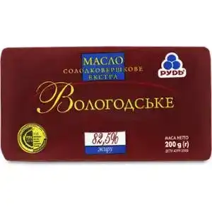 Масло Вологодське Рудь солодковершкове 82.5% 200г