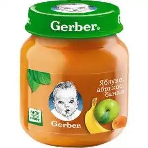 Пюре Gerber для дітей від 6 місяців яблуко-абрикос-банан 130 г