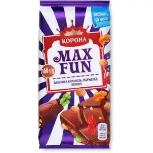 Шоколад молочний з мармеладом, печивом, карамеллю Макс Фан Корона 160г