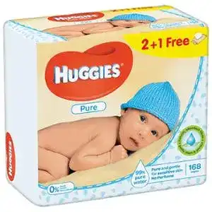 Серветки Huggies Pure 2 + 1 вологі для дітей 168 шт