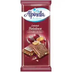 Шоколад Alpinella молочний з родзинками і горіхами 90 г