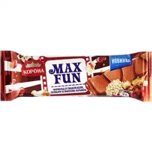 Батончик Корона Max Fun шоколадний з мармеладом і попкорном 38 г