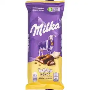 Шоколад Milka Bubbles молочний пористий з кокосом 97 г