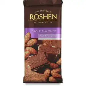 Шоколад Roshen молочний з цільним мигдалем 90 г