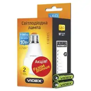 Промо-набір LED лампа Videx A60е 10W E27 4100K+Батарейки Videx LR6