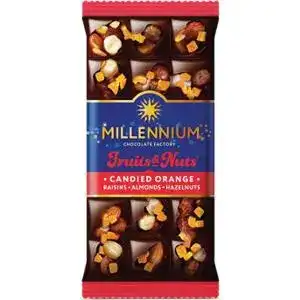 Шоколад Millennium Fruits & Nuts чорний з фундуком, цукатами та родзинками 80 г