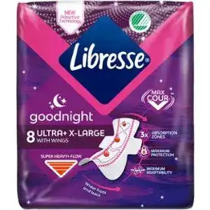Прокладки гігієнічні Libresse Goodnight Ultra+ X-Large 8 шт.