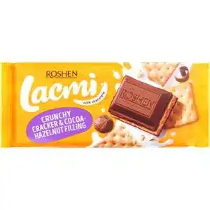 Шоколад Roshen Lacmi молочний з какао-горіховою начинкою і крекером 110г
