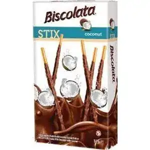 Соломка Biscolata Stix Coconut в молочному шоколаді з кокосом 32 г