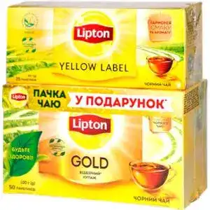 Набір Чай Lipton чорний Gold&Yellow Label 50 пакетів по 2 г + 25 пакетів по 2 г