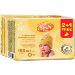 Серветки Smile Baby вологі з екстрактом ромашки і алое 180 шт