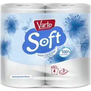 Папір туалетний Varto Soft тришаровий білий з тисненням 4шт