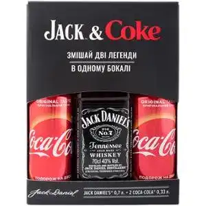 Набір віскі Jack Daniel's Old No.7 40% 0.7 л + напій Coca-Cola 0.33 л * 2 шт