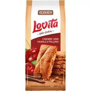 Печиво Roshen Lovita Cake Cookies з вишнево-ванільною начинкою здобне 168 г