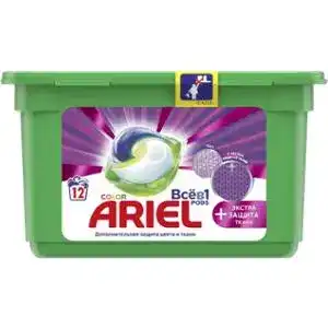 Засіб миючий Ariel Color Екстра захист тканини синтетичний рідкий в розчинних капсулах 12 х 25.2 г