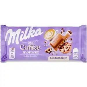 Шоколад Milka молочний з кремовою начинкою зі смаком кави і печивом зі шматочками шоколаду, 100 г