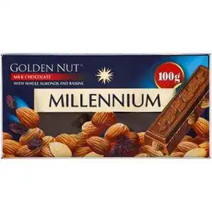 Шоколад Millennium Golden Nut молочний з цільним мигдалем і родзинками, 100 г