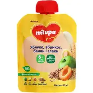 Пюре фруктове Milupa Яблуко-Абрикос-Банан-Злаки для дітей від 6 місяців 80 г