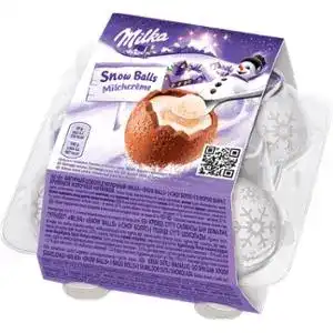 Шоколад Milka Snow Balls молочний з кремовою молочною начинкою фігурний 112 г