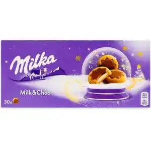 Печиво Milka Milk and Choc з молочною начинкою частково вкрите молочним шоколадом 187 г