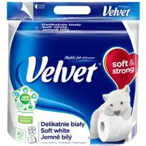 Папір туалетний Velvet Soft White 3-х шаровий 4 рулони