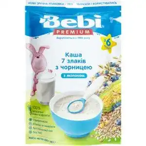 Каша для дітей Bebi Premium 7 злаків з чорницею молочна від 6 місяців 200 г
