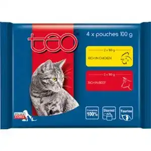 Вологий корм TEO для кішок з яловичиною та куркою 4х100 г