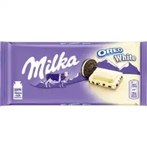 Шоколад Milka Oreo білий із молочною начинкою зі смаком ванілі та шматочками печива 100 г