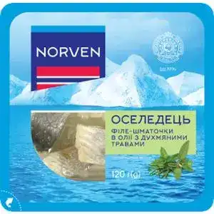 Оселедець Norven філе-шматочки в олії з духмяними травами 120 г