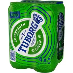 Пиво Tuborg Green світле пастеризоване 4.6% 4х0.5 л