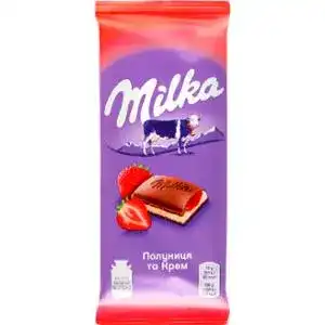 Шоколад Milka молочний з начинкою полуниця та крем 90 г